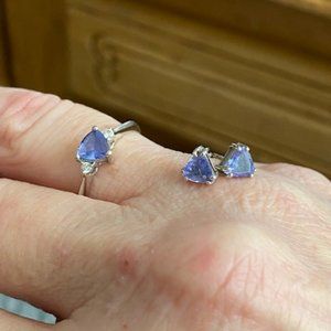 Natural Tanzanite &  Diamond 18k White Gold Ring and Earrings